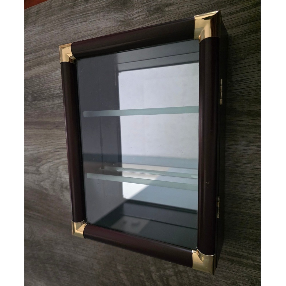 Wood brass mirror Cherry Glass miniature Display curio cabinet